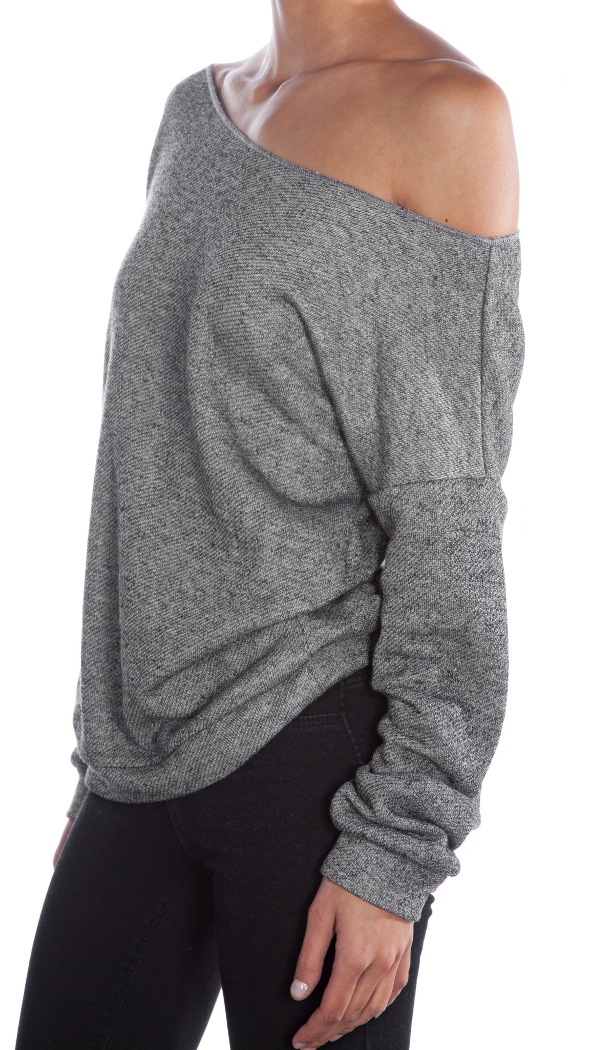 Off The Shoulder Heather Grey Sweatshirt  - by necessary objects